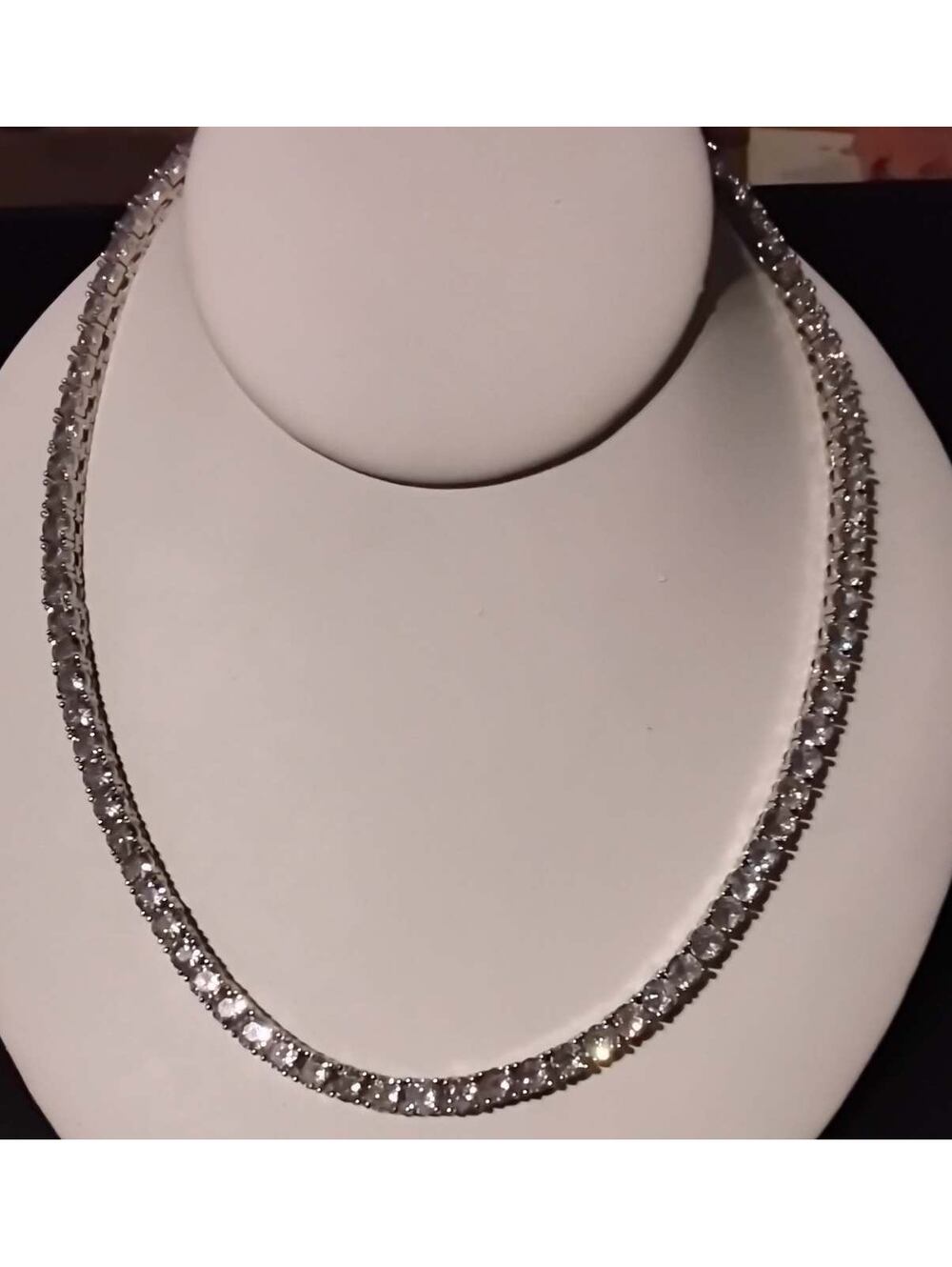 Elegant 49 Ct. Tennis Necklace with Round Sim Diamonds in 18KWGP/925SS